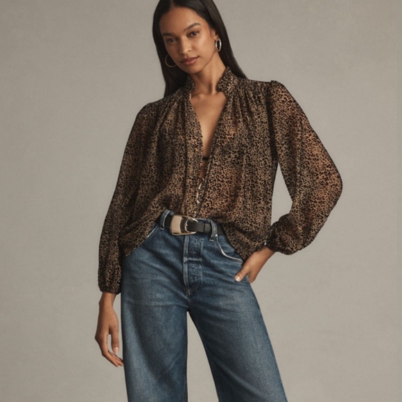 Anthropologie Tops - Anthropologie The Estela Sheer Printed Blouse: Burnout Edition Size Medium